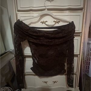 Brown lace long sleeved gothic shirt size small